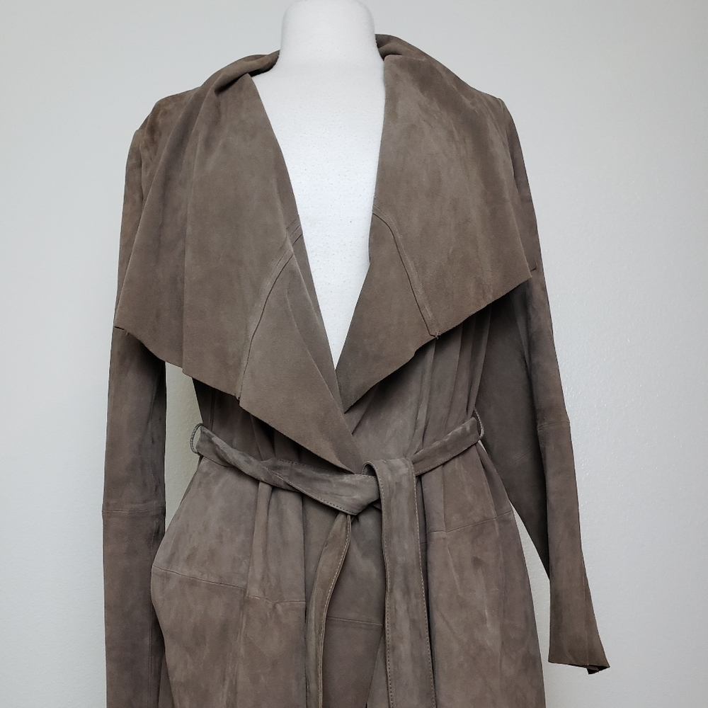 EUC Zara open-front draped and belted jacket 100% goat suede leather - Picture 8 of 15